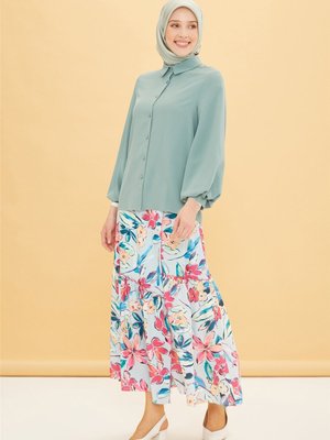 Grogrenli Kruvaze Etek Mavi