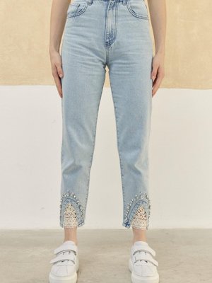 Taşlı Dantelli Yüksel Bel Denim E Taşlı Dantelli Yüksel Bel Denim E