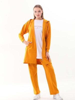 Kabartma Baskılı Hardal Renk Üçlü Spor Takım Kombin