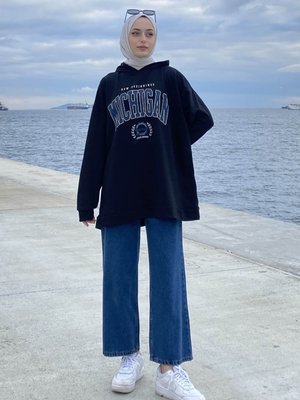 Mıchıgan Baskılı Kapüşonlu Sweatshirt