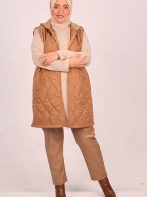 Taba Büyük Beden Kapitone Üç İplik Yelek