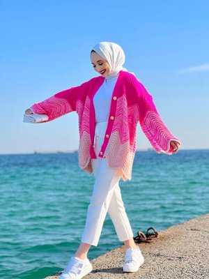 Coco Pembe Desenli Oversize Hırka Coco Pembe Desenli Oversize Hırka