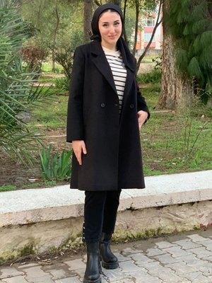 Siyah Zara Model Kaşe Kaban
