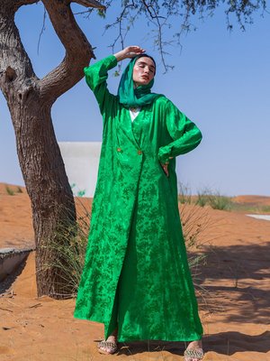 Yeşil Viscose Bloom Abaya