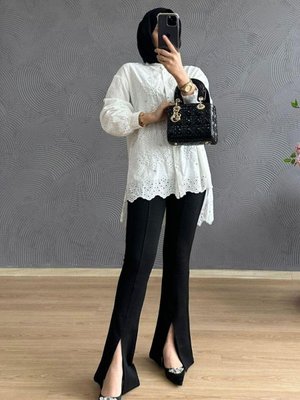 Fisto İncili Tunik Beyaz