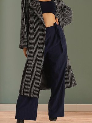 Siyah Ekru Siyah Ekru Balıksırtı Cepli Uzun Kaban