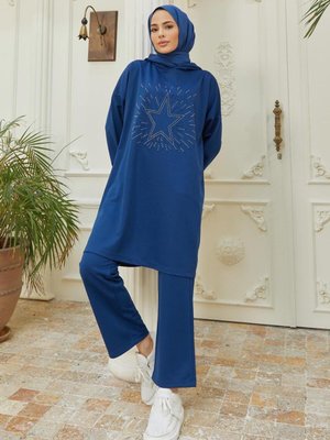 Yıldız Baskılı Kombin İndigo Yıldız Baskılı Kombin İndigo