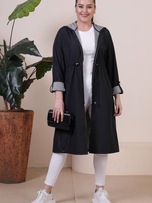 Kadin Uzun Tesettur Trenckot Buyuk Beden Fermuarlı Trenc