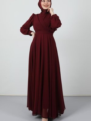 Önü Çapraz Şifon Elbise Bordo Önü Çapraz Şifon Elbise Bordo