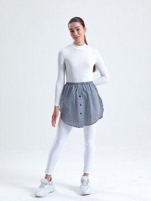 Yanları Açık Gömlek Etek Lacivert Kareli