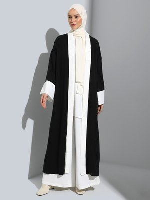 Aerobin Rahat Kalıp Kaftan Ferace Siyah Beyaz