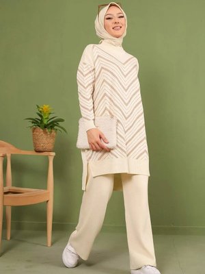 Simli Triko Tunik Pantolon Takım Taş