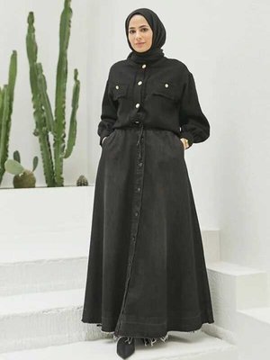 Mevlana Düğmeli Etek Siyah