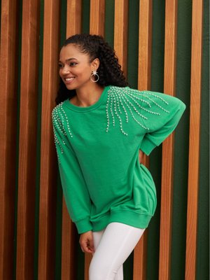 Üçiplik Taşlı Sweatshirt