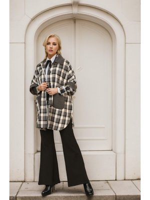 Gri Düğmeli Ekose Desenli Panço