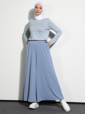 Yumuşak Tuşeli Geniş Paça Örme Pantolon Etek İndigo Yumuşak Tuşeli Geniş Paça Örme Pantolon Etek İndigo