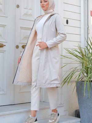 Sabit Kapüşonlu İçi Peluş Mont Taş