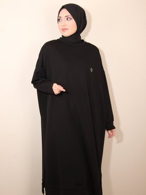 Büyük Beden İki İplik Siyah Sweatshirt
