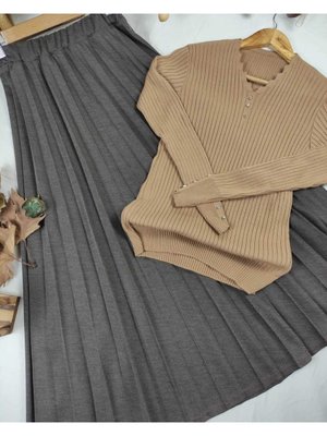 Pamuk Diyagonal Kumaş Piliseli Etek