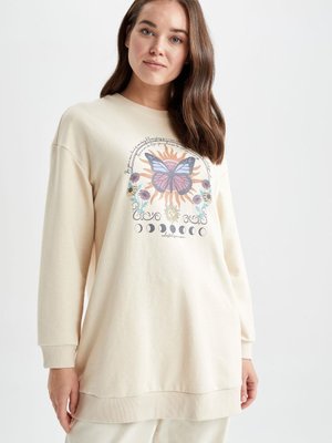 Relax Fit Bisiklet Yaka Baskılı Sweatshirt Tunik