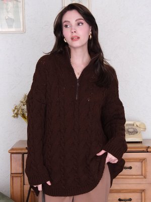 Acı Kahve Fermuarlı Kazak