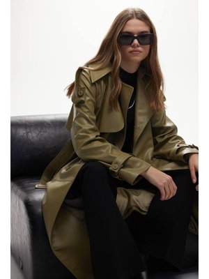 Manuka Deri Kruvaze Trençkot Haki Manuka Deri Kruvaze Trençkot Haki