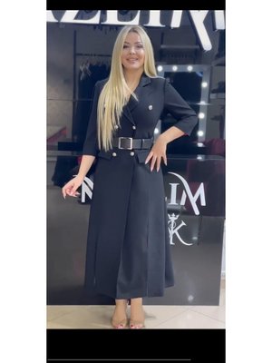 Ceket Elbise Uzun Tesettürlü Krep Siyah