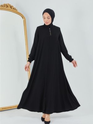 Krep Kumaş Siyah Mevlana Model Pardesü