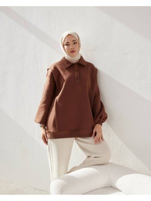 Polo Yaka Kahverengi Sweatshirt