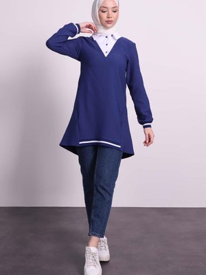 Naqishe Gömlek Yaka Tunik Marine