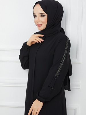 Yeni Sezon Genç Tarz İnce Petek Kumaş Taş Detaylı Trend Yazlık Ferace