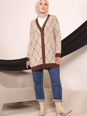 Taş Modest Düğmeli Desenli Triko Hırka