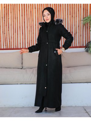 Kadın Kapişonlu İçi Astarlı Tam Boy Bileği Lastikli Kaşe Kaban Kadın Kapişonlu İçi Astarlı Tam Boy Bileği Lastikli Kaşe Kaban