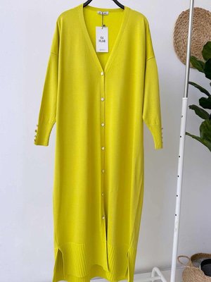 Maxi Boy Düğmeli Merserize Hırka Yağ Yeşili