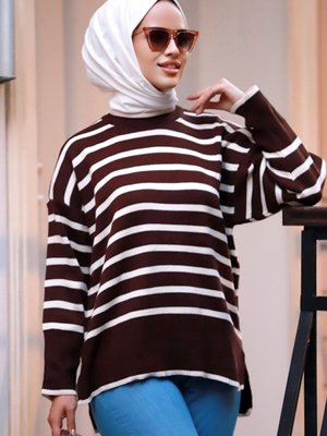 Elser Yarasa Kol Triko Tunik Kahve Elser Yarasa Kol Triko Tunik Kahve