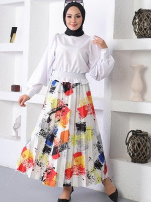 Desenli Piliseli Etek Sarı