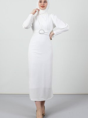 Yakası Çapraz Elbise Beyaz Yakası Çapraz Elbise Beyaz