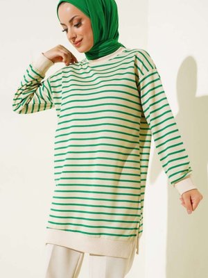 İki İplikli Çizgili Tunik Sweatshirt