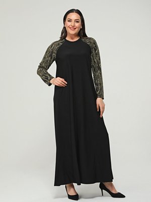 Orta Beden Kolları Desenli Sandy Elbise