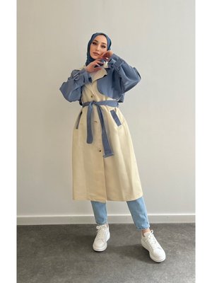 Çift Renkli Trençkot İndigo Çift Renkli Trençkot İndigo
