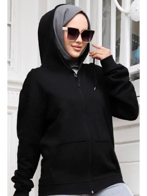 Siyah Aysen Kapüşonlu Hırka Siyah Aysen Kapüşonlu Hırka