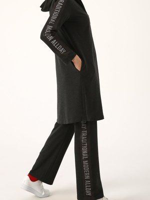 Antrasit Baskılı Fileli Eşofman Takımı