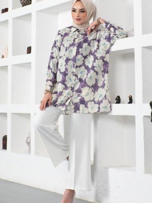 Desenli Gömlek Lila