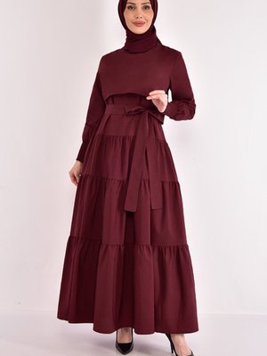 Kuşaklı Elbise Bordo Kuşaklı Elbise Bordo