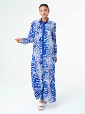 Saks Mavisi Desenli Elbise Saks Mavisi Desenli Elbise