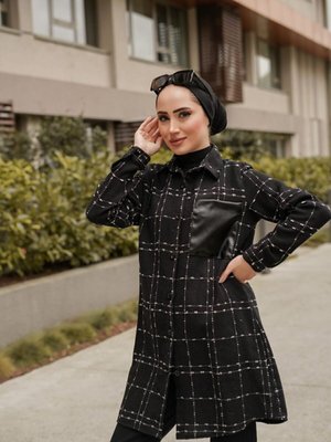 Deri Detaylı Shanel Kumaş Kışlık Tunik Cm Deri Detaylı Shanel Kumaş Kışlık Tunik Cm