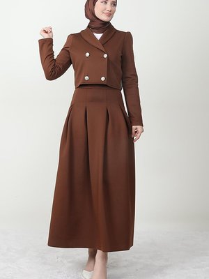 Crop Ceketli Skuba Takım Kahve