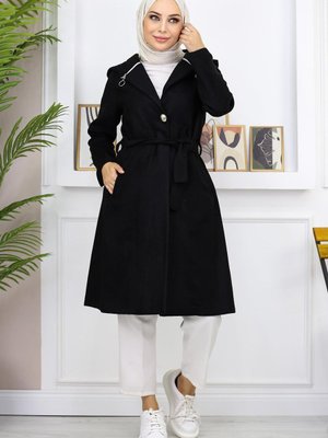 Kapüşonlu Kaşe Kaban Siyah Kapüşonlu Kaşe Kaban Siyah