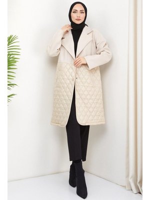 Krem Kapitone Garnili Kaşe Kaban Krem Kapitone Garnili Kaşe Kaban