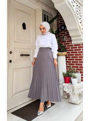 Piliseli Kloş Kalıp,(s M L Xl Beden Aralığında),gri Skuba Krep Etek Piliseli Kloş Kalıp,(s M L Xl Beden Aralığında),gri Skuba Krep Etek